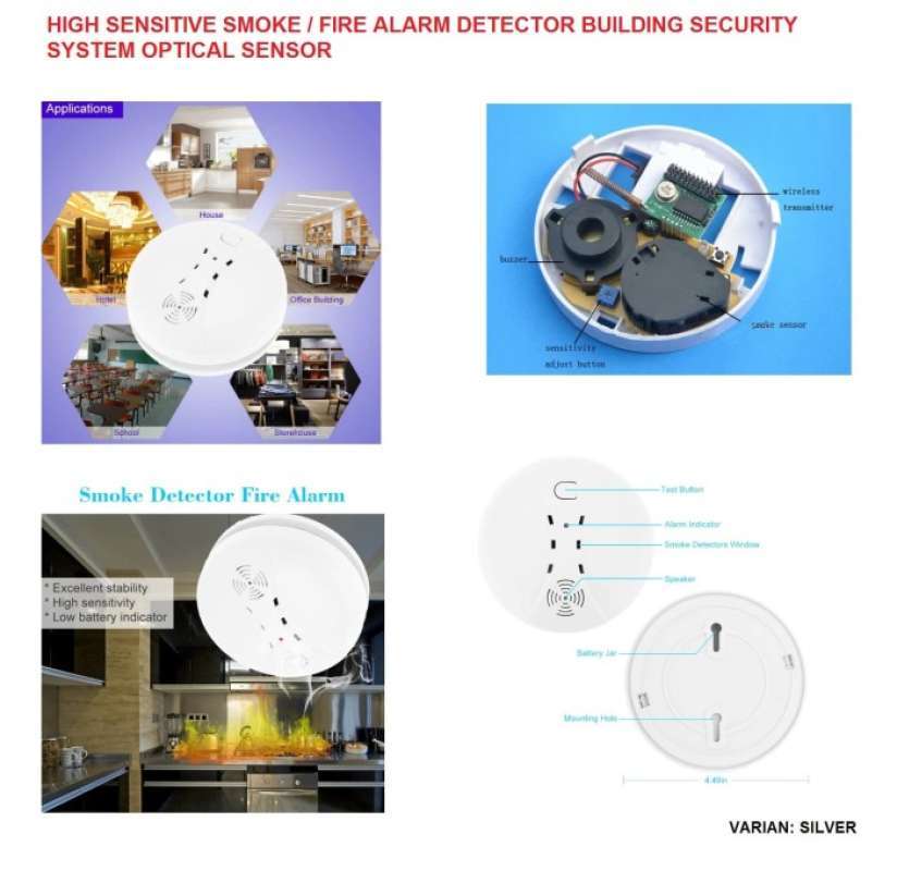 Promo WIRELESS SMOKE DETECTOR FIRE ALARM PENDETEKSI ASAP PHOTOELECTRIC ...