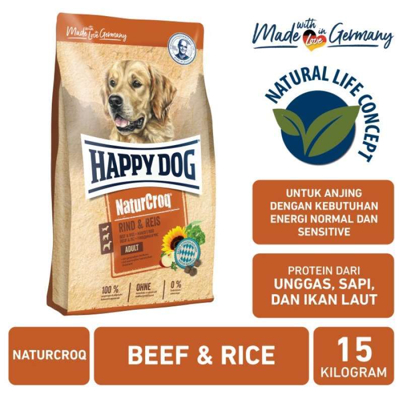 Happy Dog 60519 - NaturCroq rund & Rijst - droogvoer met inheemse kruiden voor volwassen honden - 4 kg inhoud