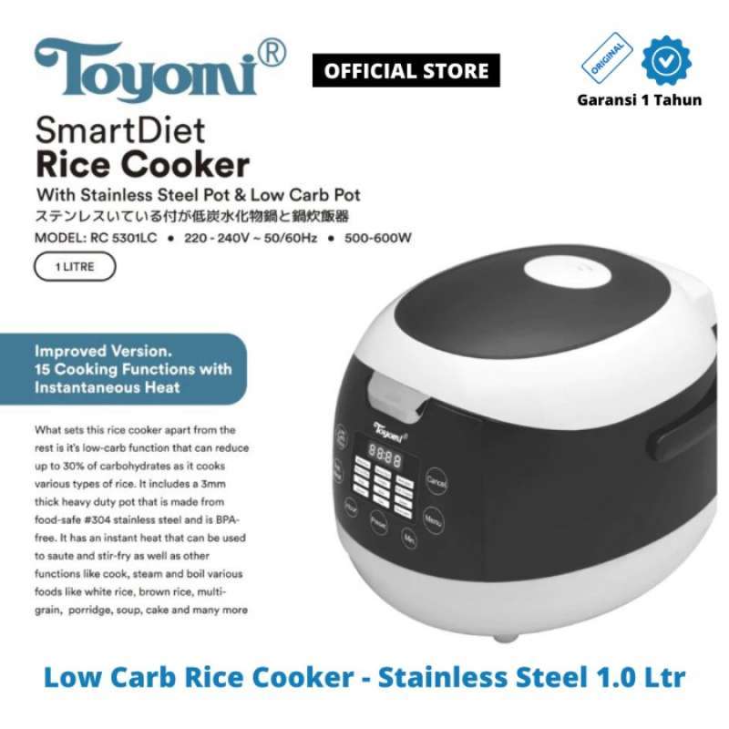 Jual TOYOMI RICE COOKER LOW CARBO STAINLESS STEEL POT 1.0 LITER RC