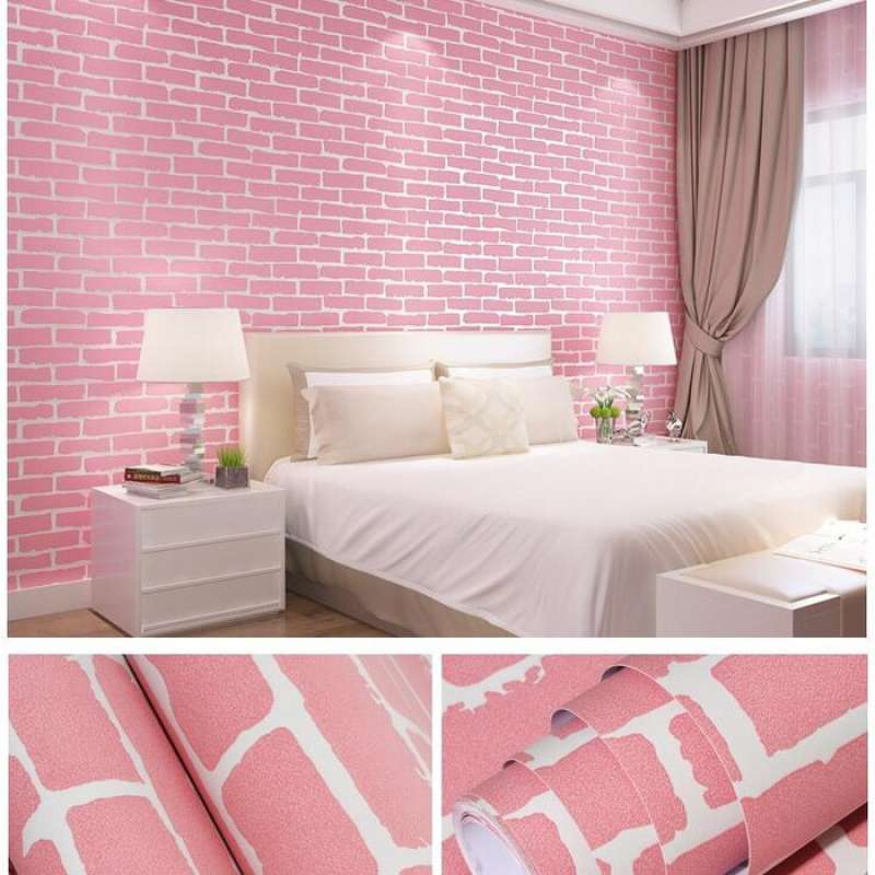 Jual Wallpaper Sticker Dinding Batu Bata Pink di Seller SEPRAI MOTIF