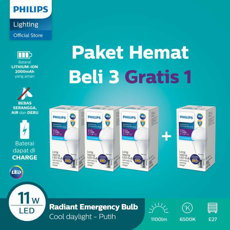 Jual Philips Beli 3 Gratis 1 Rechargeable Radiantline 11W 6500K di Jual Philips Beli 3 Gratis 1 Rechargeable Radiantline 11W 6500K di