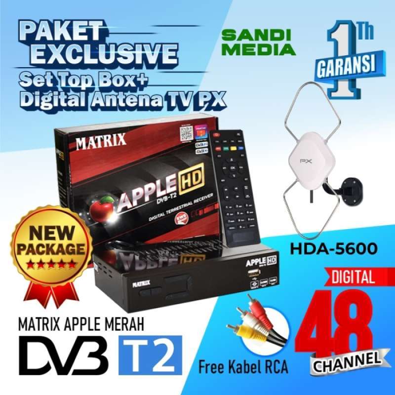 Jual Set Top Box TV Digital Matrix Apple MERAH dan Antena di Seller