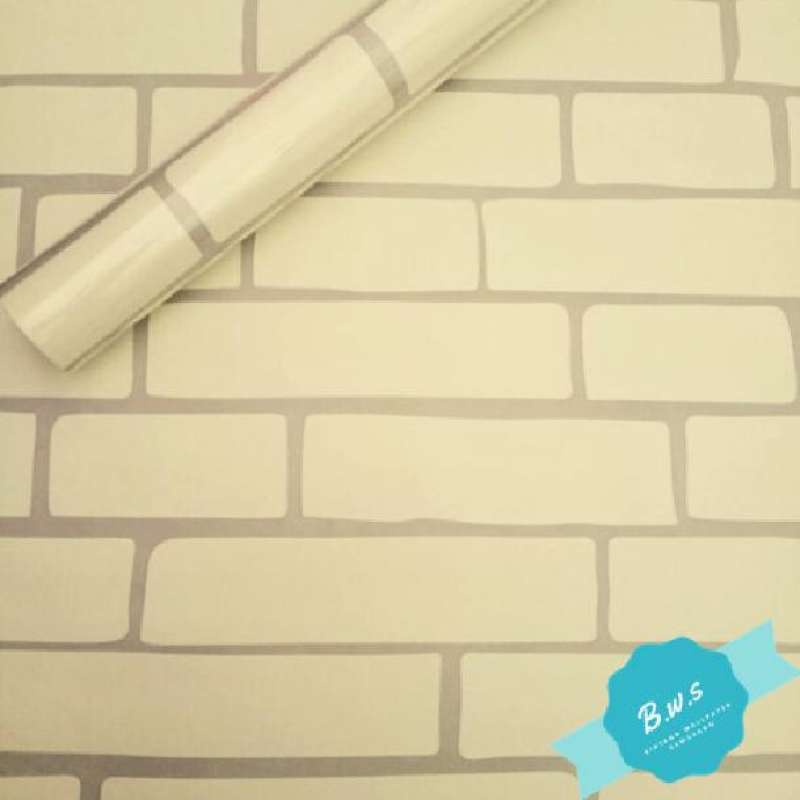 Jual Wallpaper Sticker Dinding Motif Batu Bata Cream //10m x 45cm di