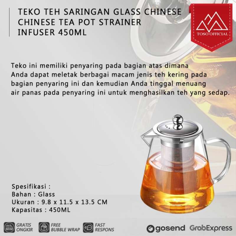 Jual Teko Teh Saringan Glass Chinese Tea Pot Strainer Infuser 450ml