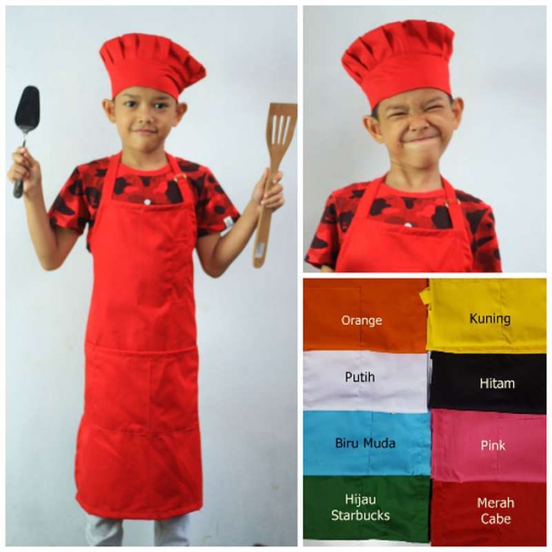 Promo Apron Celemek Full Dan Topi Chef Atau Koki Jamur Bolong Khusus
