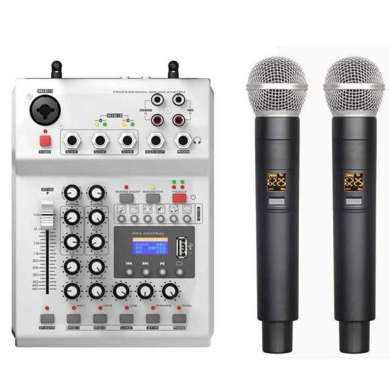Jual LEORY Pro Console Karaoke Mixer 48V Phantom Power 2 Wireless Mic F
