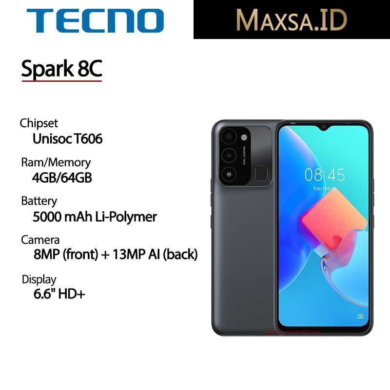 Jual TECNO Handphone Spark 8C 4GB 64GB - Black di Seller Maxsa.ID ...
