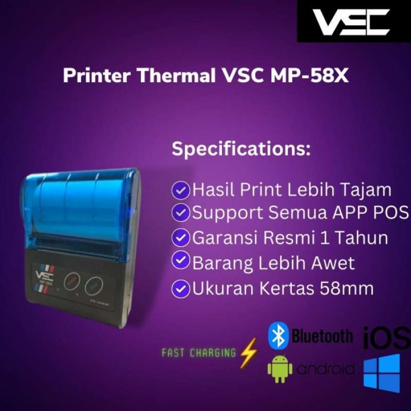 Jual Mobile Printer Bluetooth Vsc Mp58X Printer Ppob/Kasir (Usb
