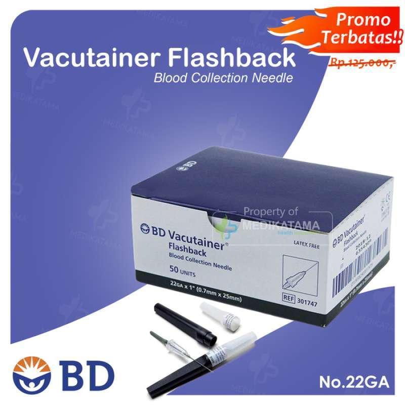 Jual BD Vacutainer Flashback Needle No.22GA Sterile ref.301747 di