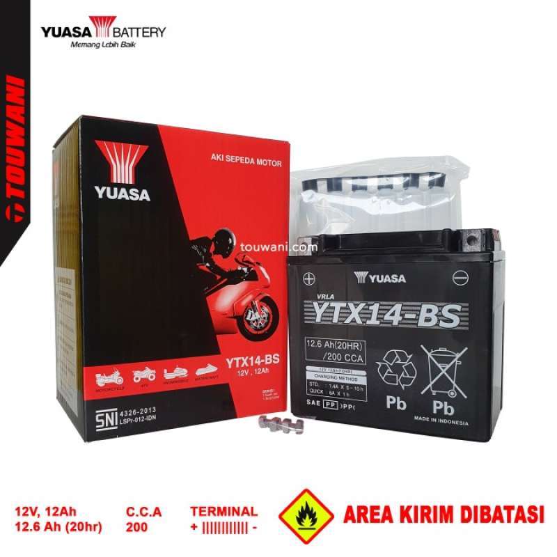 Jual Aki Baterai Motor Besar Moge 12 Volt 12 Ah CCA 200 YUASA YTX14-BS