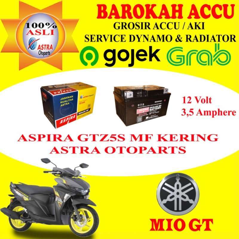 Promo AKI / ACCU MOTOR YAMAHA MIO GT ASPIRA GTZ5S MF KERING , 3.5 AH