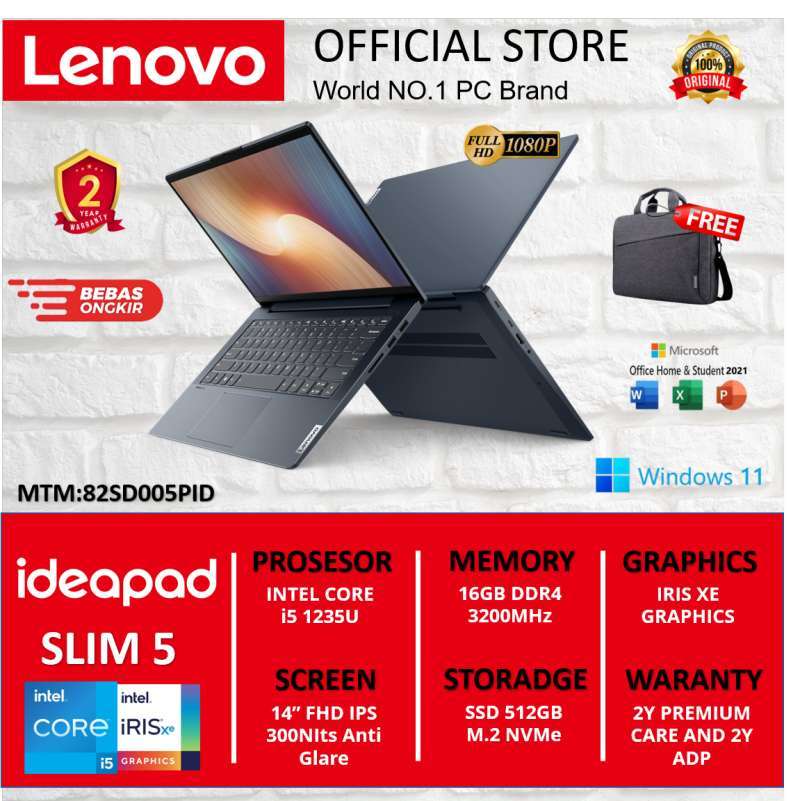 Jual LENOVO IDEAPAD SLIM 5i CORE i5 1235U RAM 16GB SSD 512GB IRIS 14