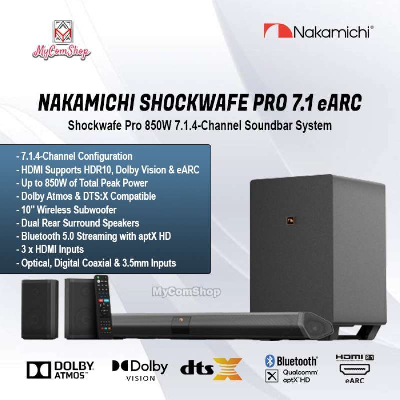 Jual NAKAMICHI SHOCKWAFE PRO 7.1 EARC 850W SOUNDBAR SYSTEM 7.1.4