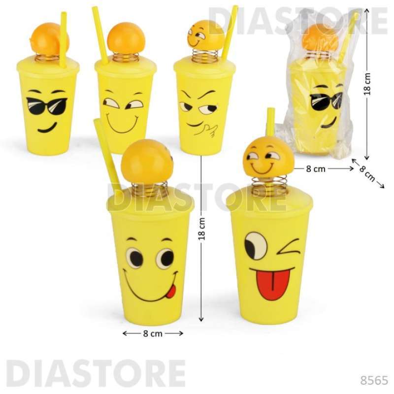 Jual 8565 - Gelas Minum Gambar Emoticon + Spring Emoticon + Sedotan di ...