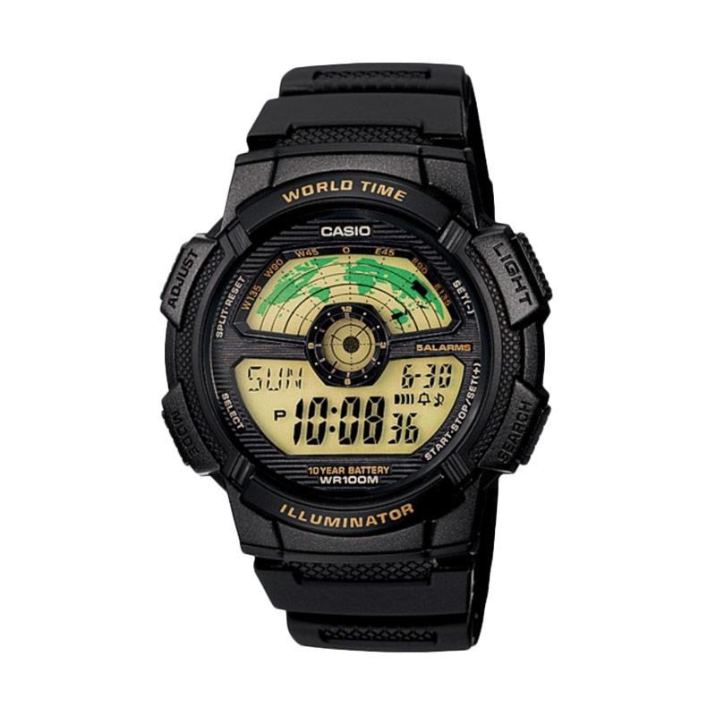 Promo CASIO AE1100W1BVDF Rubber Strap Jam Tangan Pria Hitam Diskon