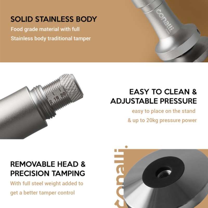 Jual BEST SALE CLICK TAMPER KLIK 51 MM CONALLI STAINLESS ABU PENEKAN KOPI 51MM di Seller Flakes