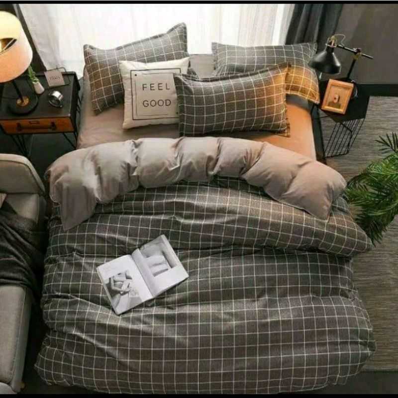 Jual Set Bed cover & sprei motif kotak kotak korea aesthetic Selimut