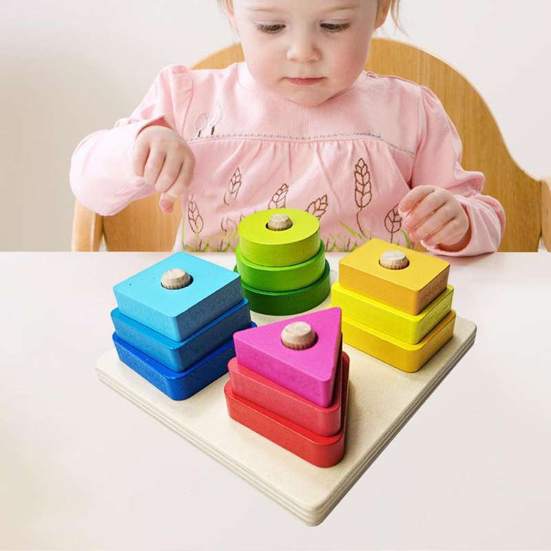 Promo Wooden Shape Matching Stacking Blocks Toys Color Cognitive