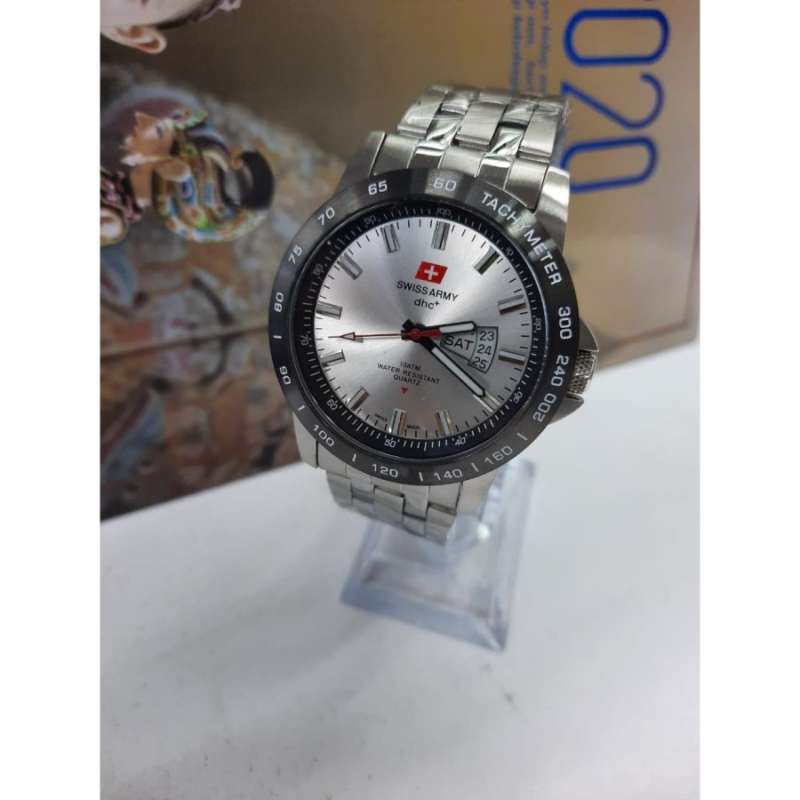 Promo Jam Tangan Pria Swiss Army Analog Strap Rantai Silver 3309g T