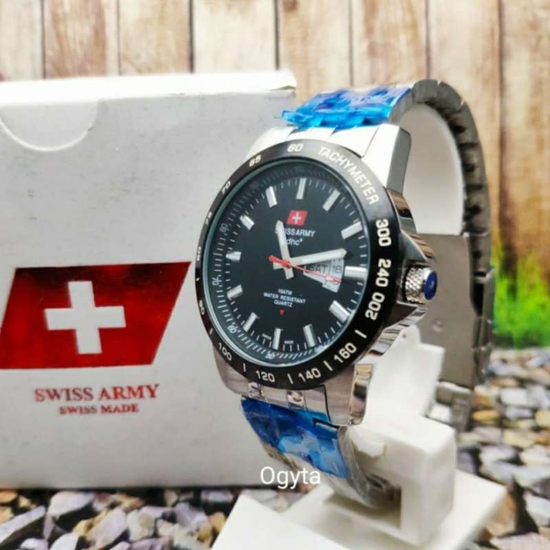 Promo Jam Tangan Pria Swiss Army Analog Strap Rantai Silver 3309G T