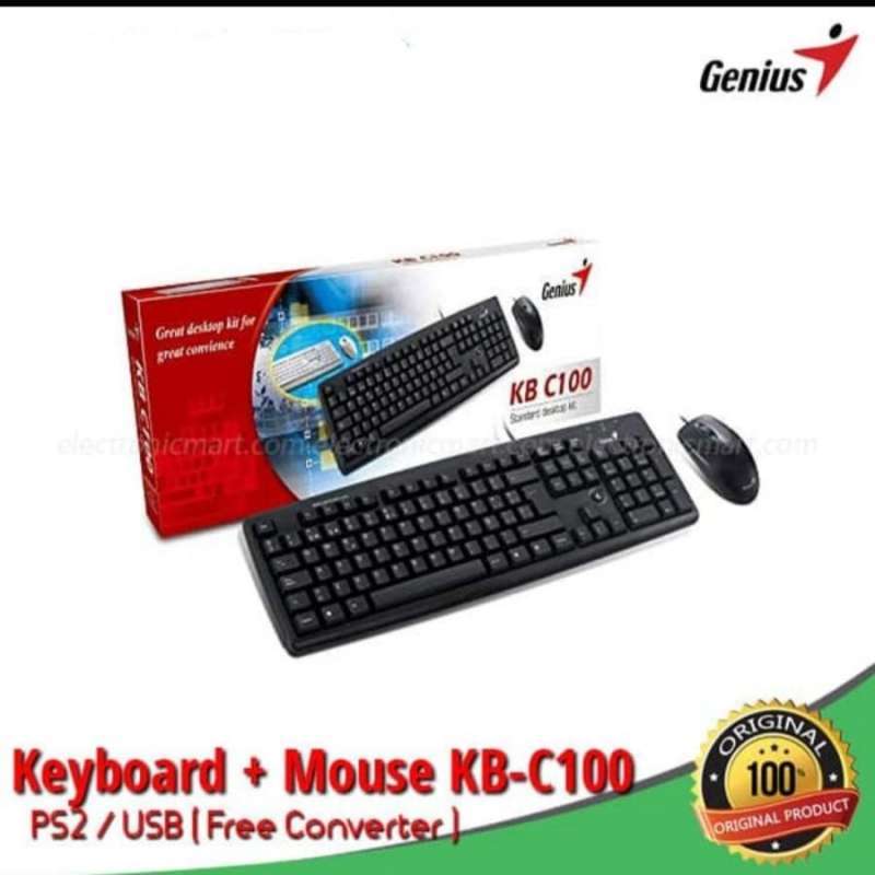Jual Genius Keyboard Kb-c100 Bundle Mouse Combo Ps2- Usb Free Converter ...