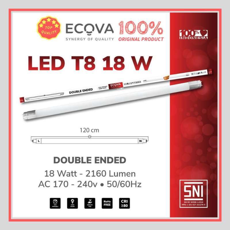 Jual LAMPU TL LED T8 18W ECOVA WHITE INDUSTRI LAMPU SAJA di Seller