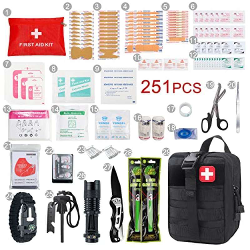 251-Piece Tactical First Aid Kit (IFAK) - Emergency Trauma, Survival, Travel, Camping (Khaki)