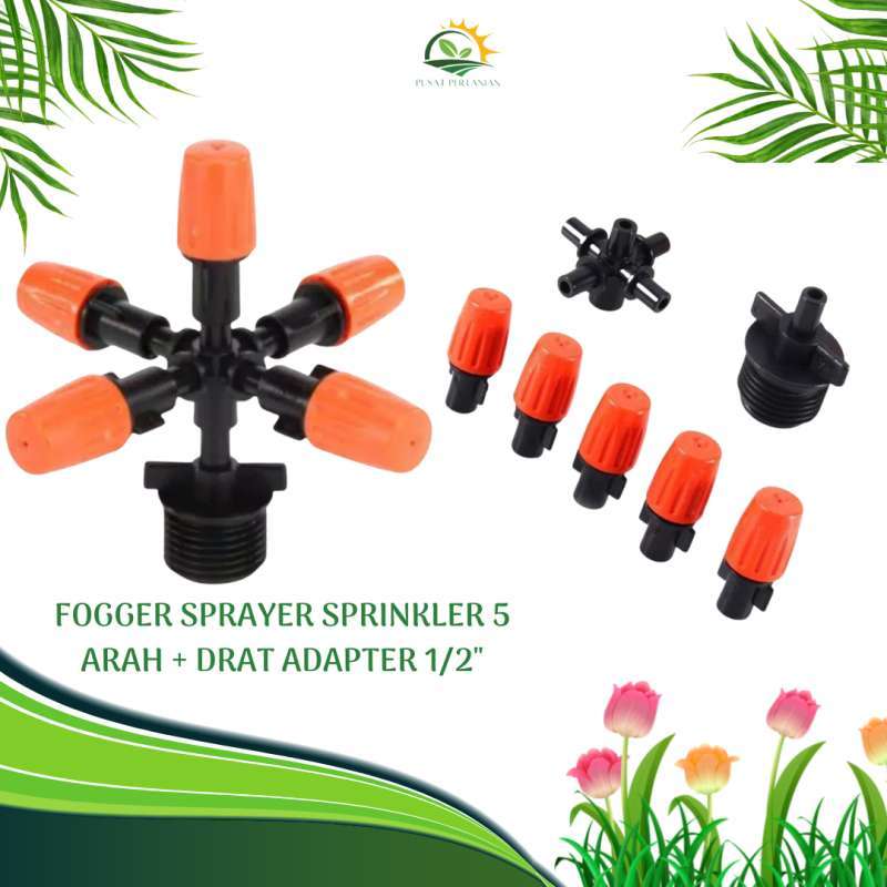Jual FOGGER SPRAYER SPRINKLER 5 ARAH + DRAT ADAPTER 1/2 mist head