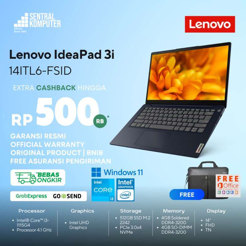 Jual Lenovo Ip3-14itl6-fsid - I3-1115g4-8gb-512gb-win 11 & Ohs Di ...