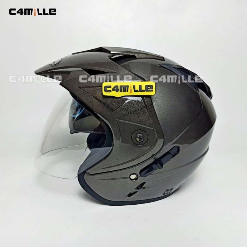 Jual HELM DUKE SOLID GREY GLOSS DOUBLE VISOR HALF FACE MURAH SNI di