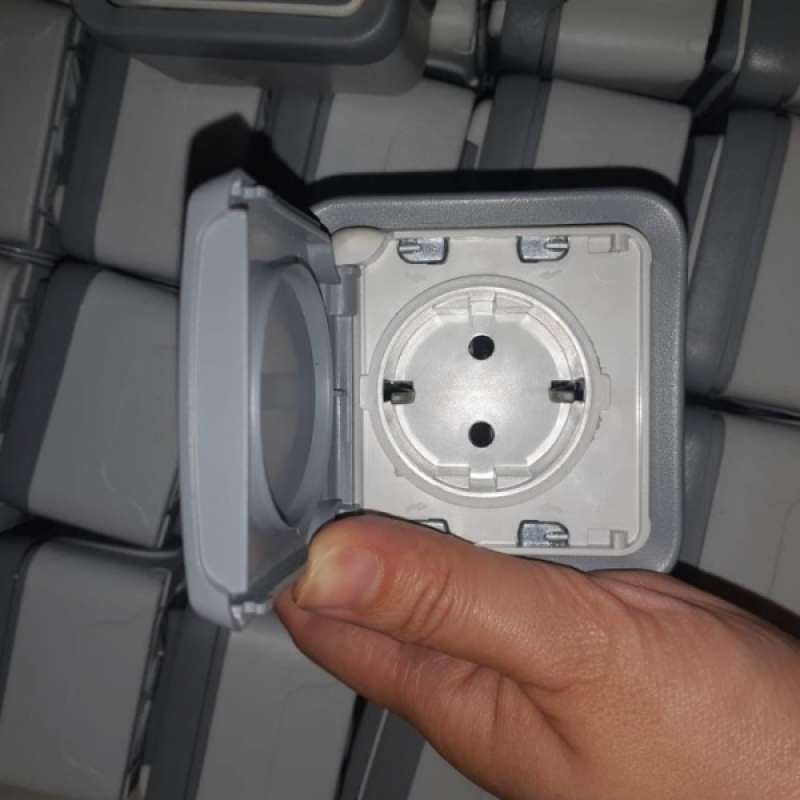 Legrand 069733 Steckdose Mit Klappdeckel – 2-polig + PE, Grau, Für Außenbereich Plexo II