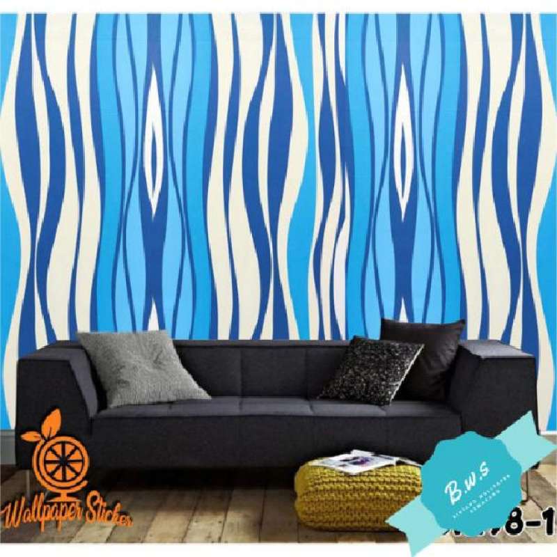 Jual Wallpaper Sticker Dinding Motif Garis Gelombang Biru di Seller BWS