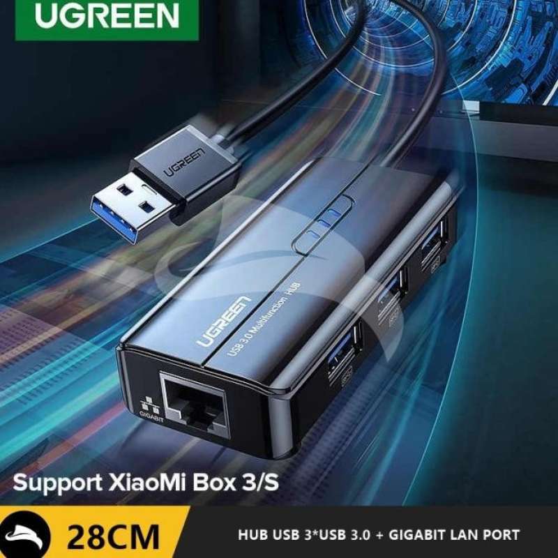 UGREEN 20265 USB 3.0 to LAN RJ45 Ethernet Cat 5/6 Adapter 4 in 1 Multiport Hub w/ Gigabit