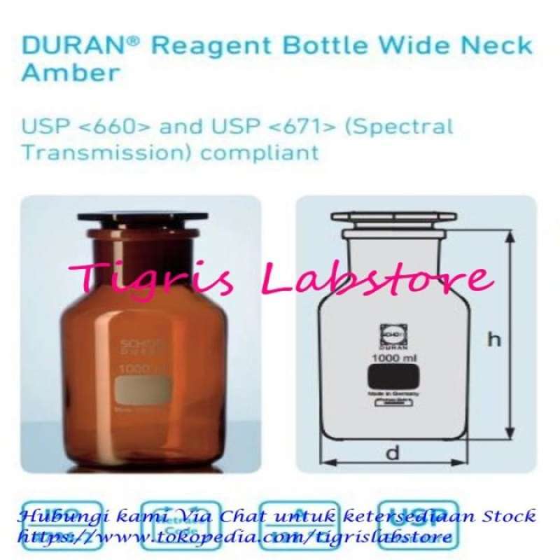 Promo Duran Reagent Bottle WN Ambe 1000mL 211885403 Tigrislab Diskon 23