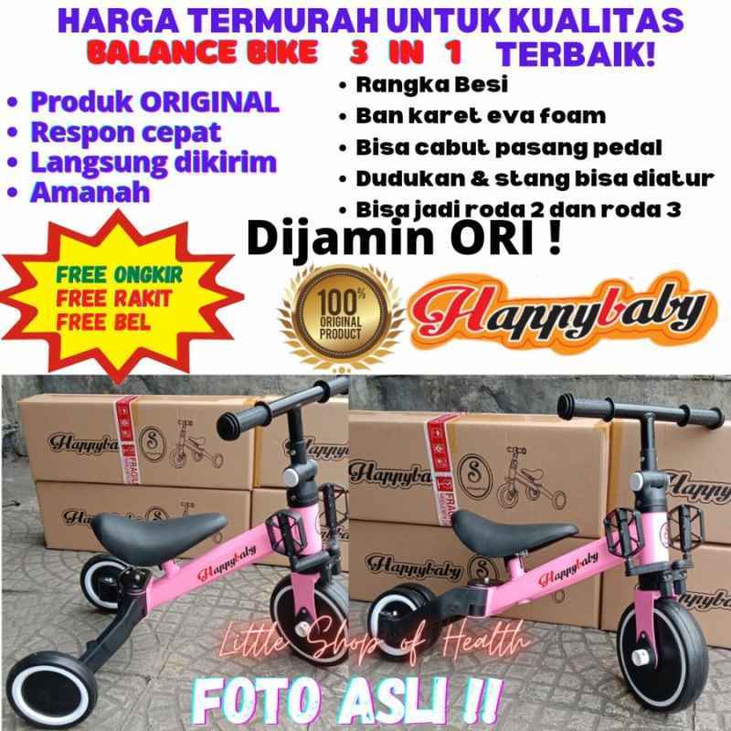Jual balance bike 3 in 1 Sepeda keseimbangan anak 3 in 1 Pink Happy