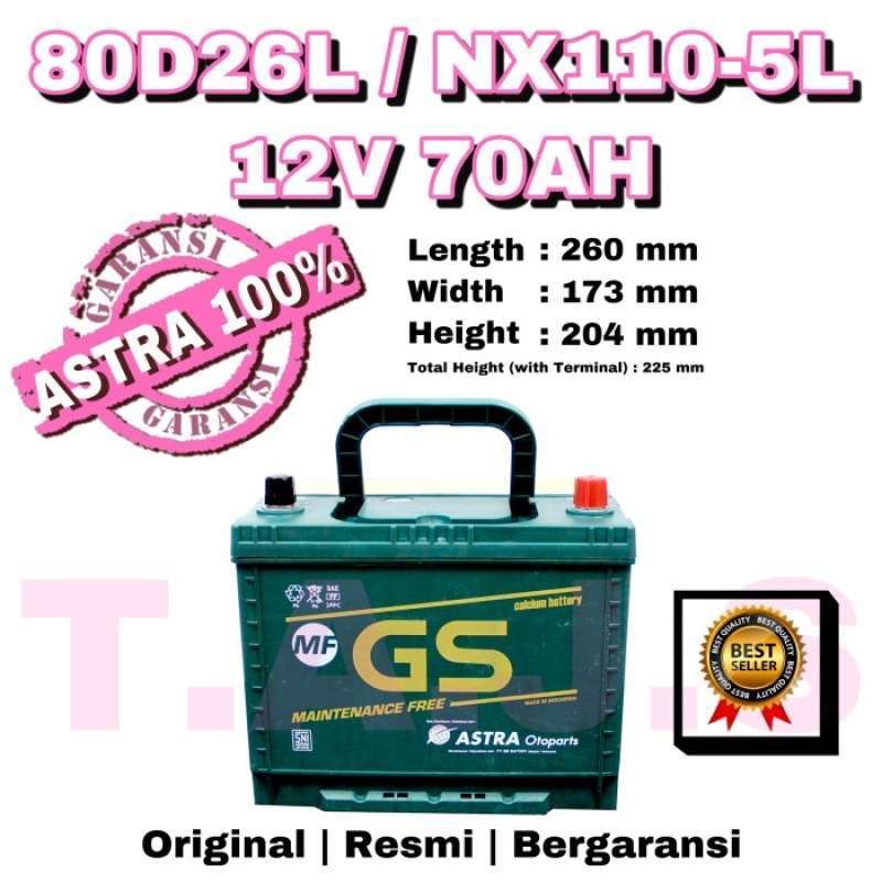 Jual Aki Gs Mf 80D26L / Nx110-5L / 100D26L / 95D26L 12V 70Ah Original