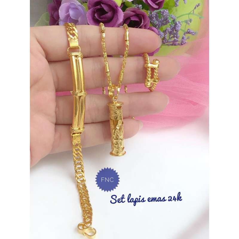 Jual (SEP) TER LARIS Set Perhiasan Lapis Emas 24 Karat Cincin Susun Ulir