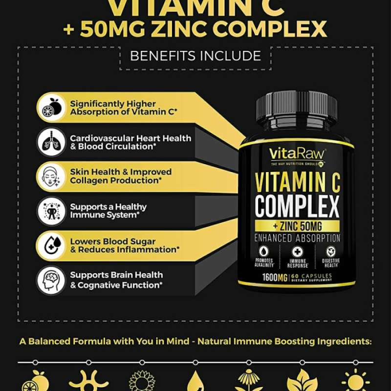 Promo VITARAW VITAMIN C SUPPLEMENT WITH ZINC 60 CAPSULES Diskon 33 di