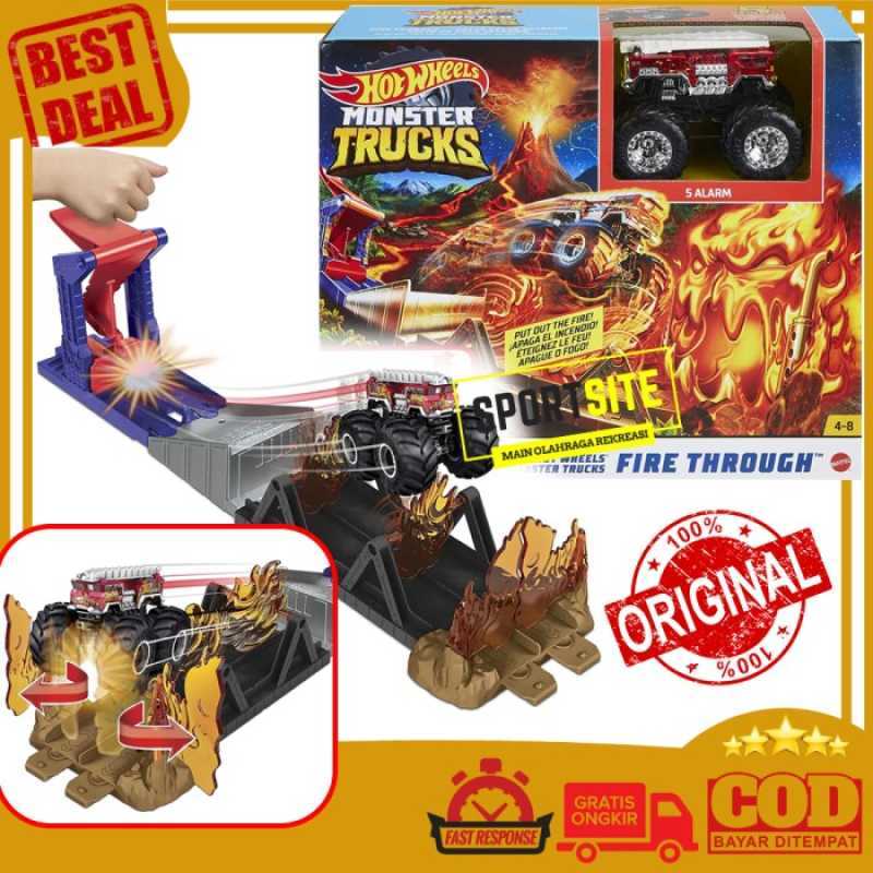 Promo Hot Wheels Monster Trucks Fire Through Track Playset 5 Alarm