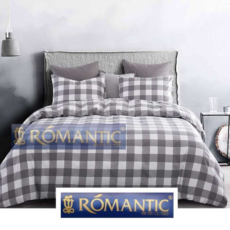 Promo AESTHETIC KOREA Bedcover Sprei motif abu kotak pastel by ROMANTIC
