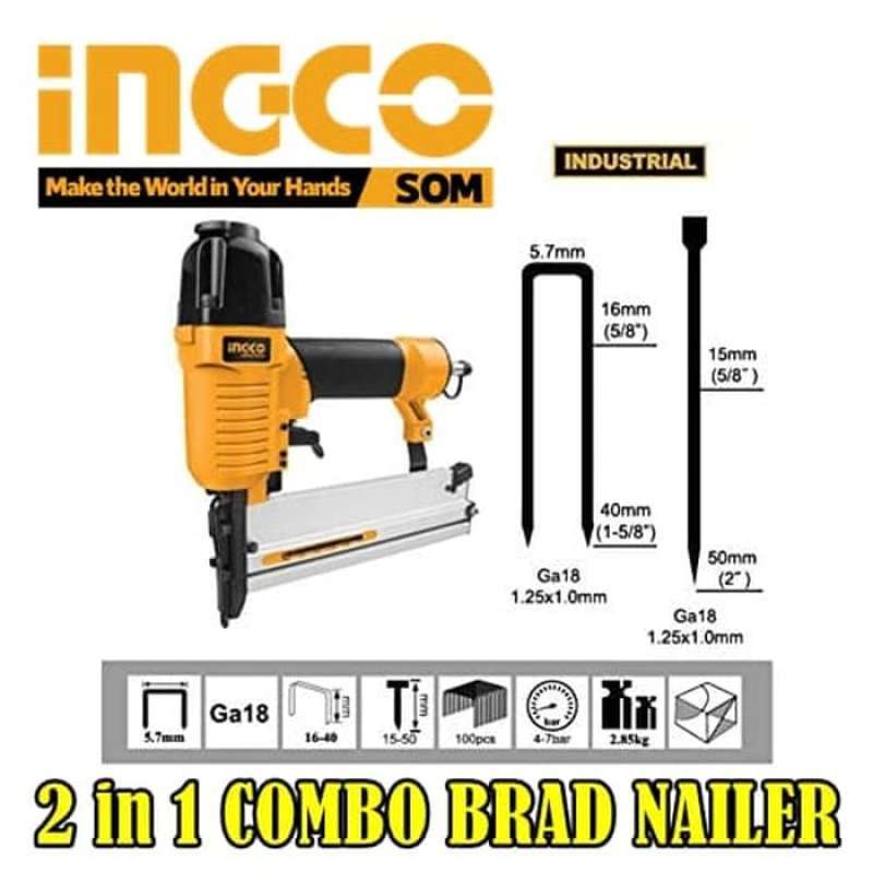 Promo Ingco Mesin Paku Tembak Nail Gun+Staples 2in 1 Combo Brand Nailer F50 Diskon 5 di Seller