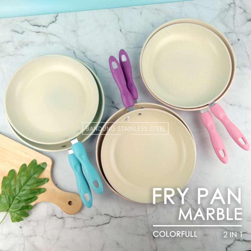 Jual frypan teflon marble wajan penggorengan 2 pcs cantik