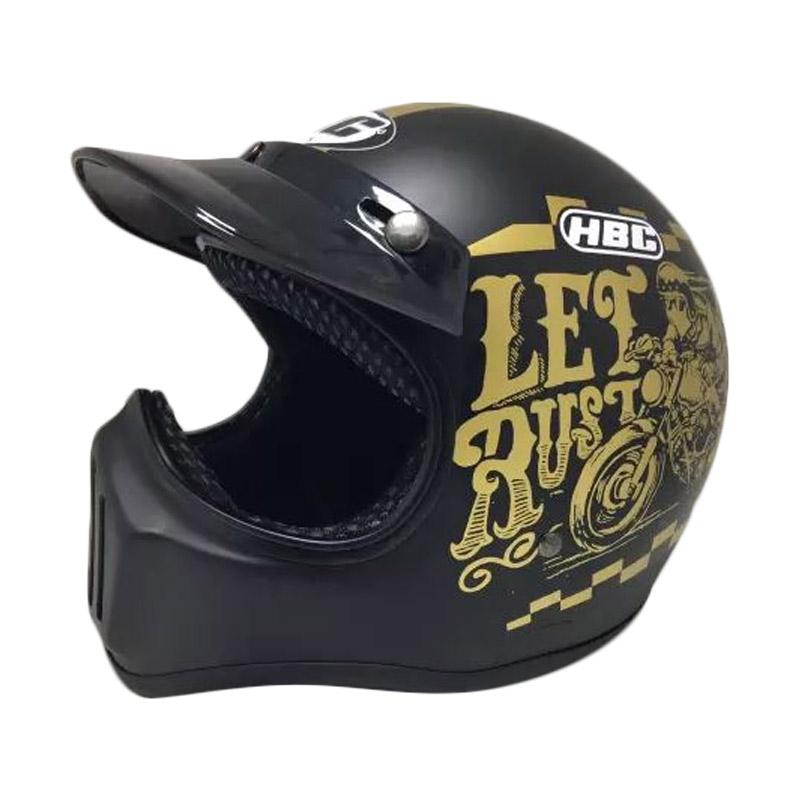Jual HBC Cakil Rust Dust Font Gold Helm Full Face - Black