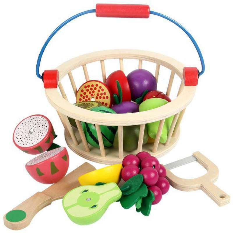 Jual MALOTOYS Cutting Wooden Fruits and Veggie Basket 12pcs Pretend