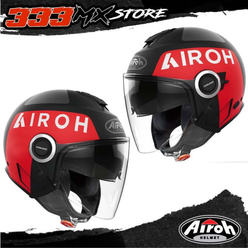 Jual AIROH HELIOS 2022 UP BLACK RED HELM HALF FACE AIROH HELIOS 2022