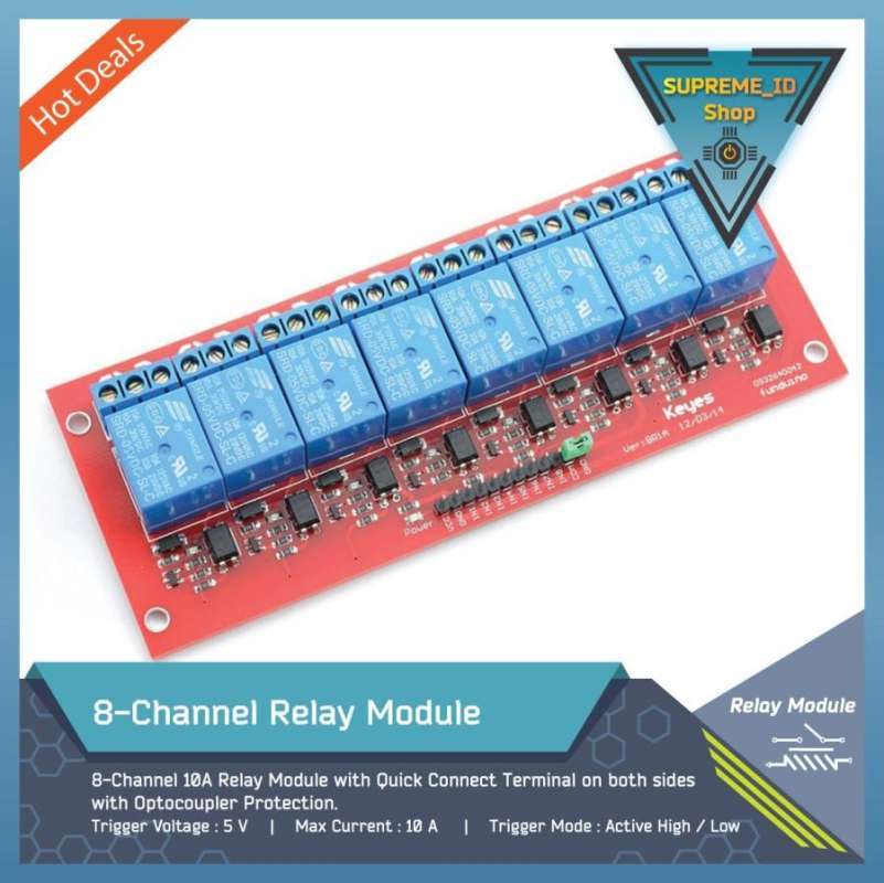 Jual 8-channel Relay Module Optocoupler + Adjustable Hi/lo Trigger Di ...