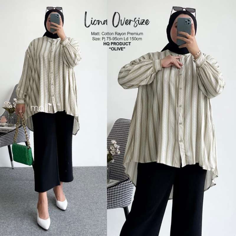Jual Liona Baju Atasan Wanita Kekinian Ld 150 Jumbo Blouse Kemeja Salur