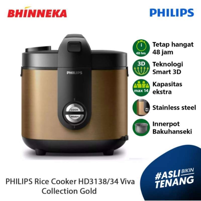 Jual PHILIPS Rice Cooker HD3138/34 Viva Collection Gold di Seller