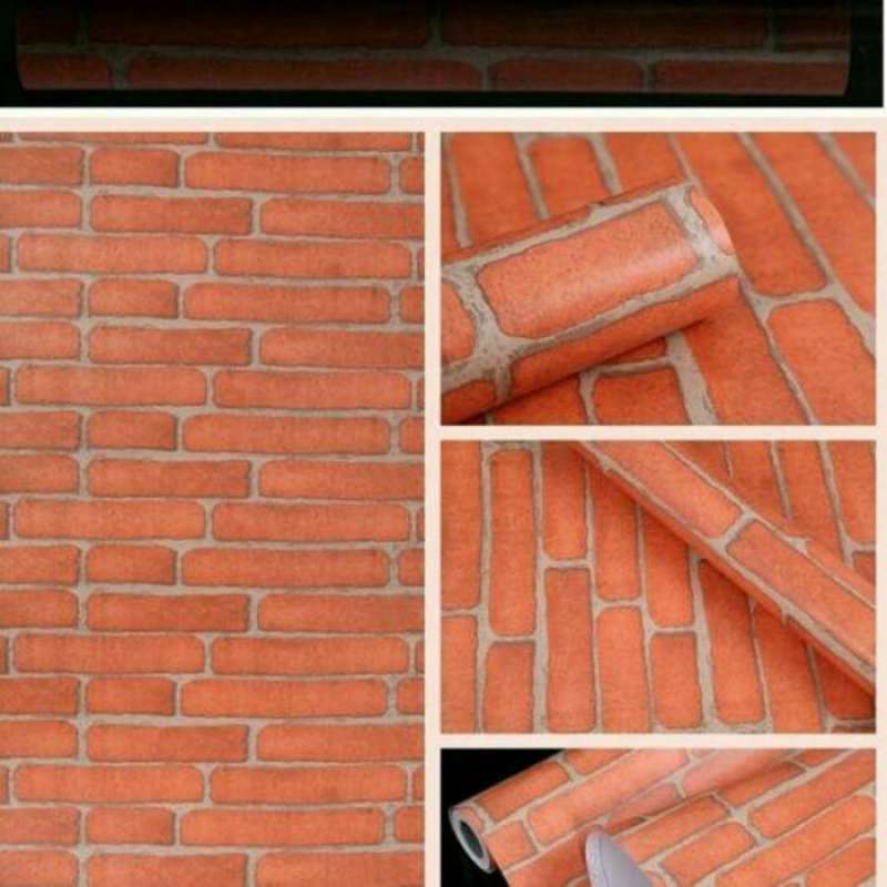 Jual Wallpaper sticker Motif batu bata orange 10m x 45cm Tebal di
