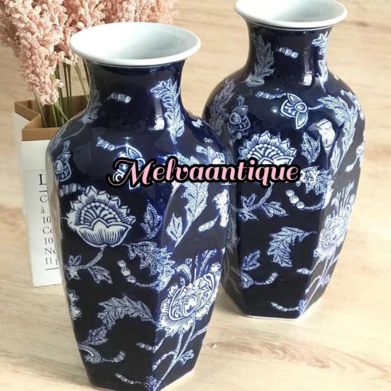 Promo Vas Keramik Dark Blue / Vas Keramik Biru Putih Diskon 23% di